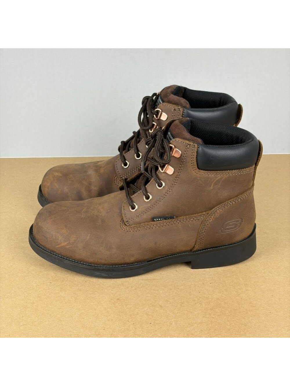 Skechers Work Ravlas Steel Toe Boots Womens 8 Brown Leather Slip Resistant